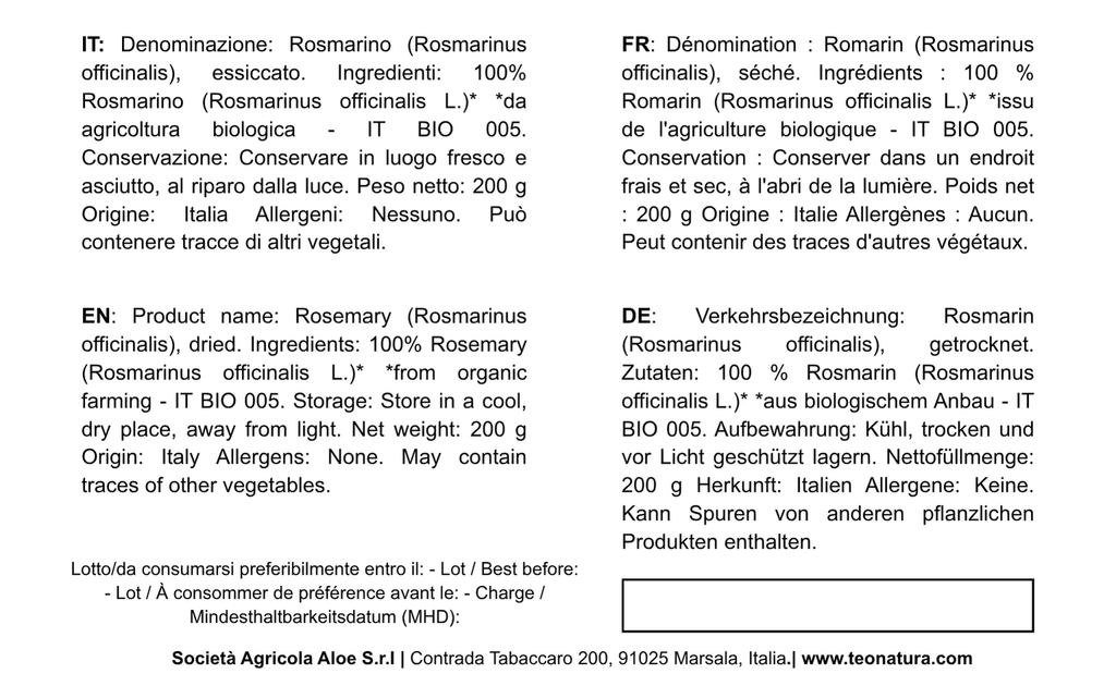 Rosmarino Essiccato Bio 200 gr
