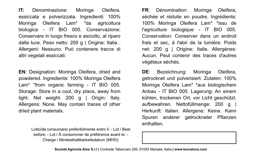 Moringa Oleifera Bio in Polvere | 200g