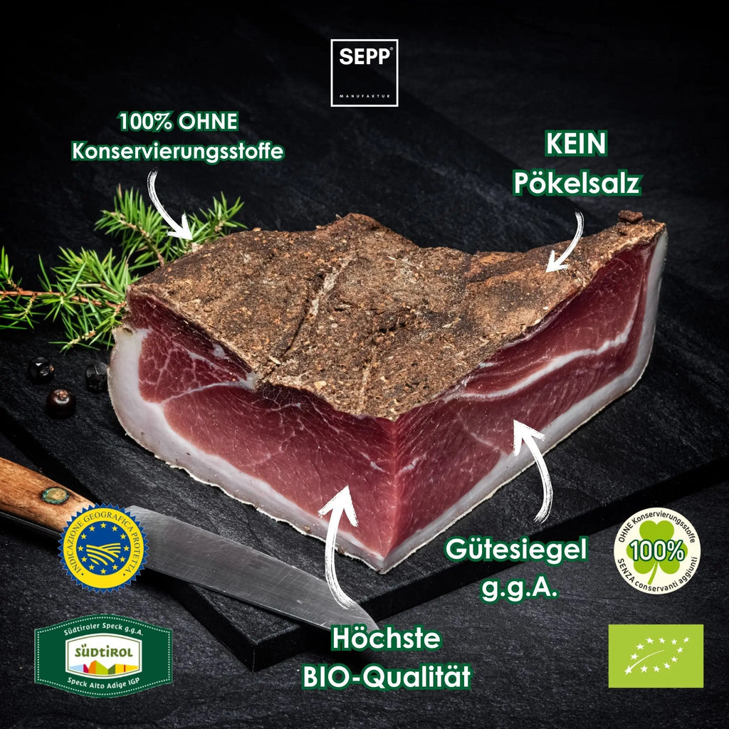 SEPP' BIO-Südtiroler Speck g.g.A. - 'Das Viertel' ohne Pökelsalz (IT BIO 013)