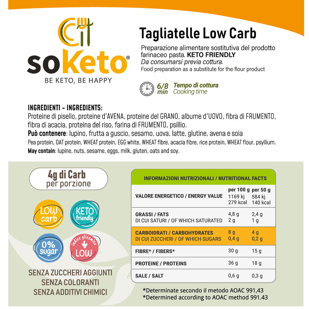 Tagliatelle Cheto Low carb solo 4 g di carboidrati