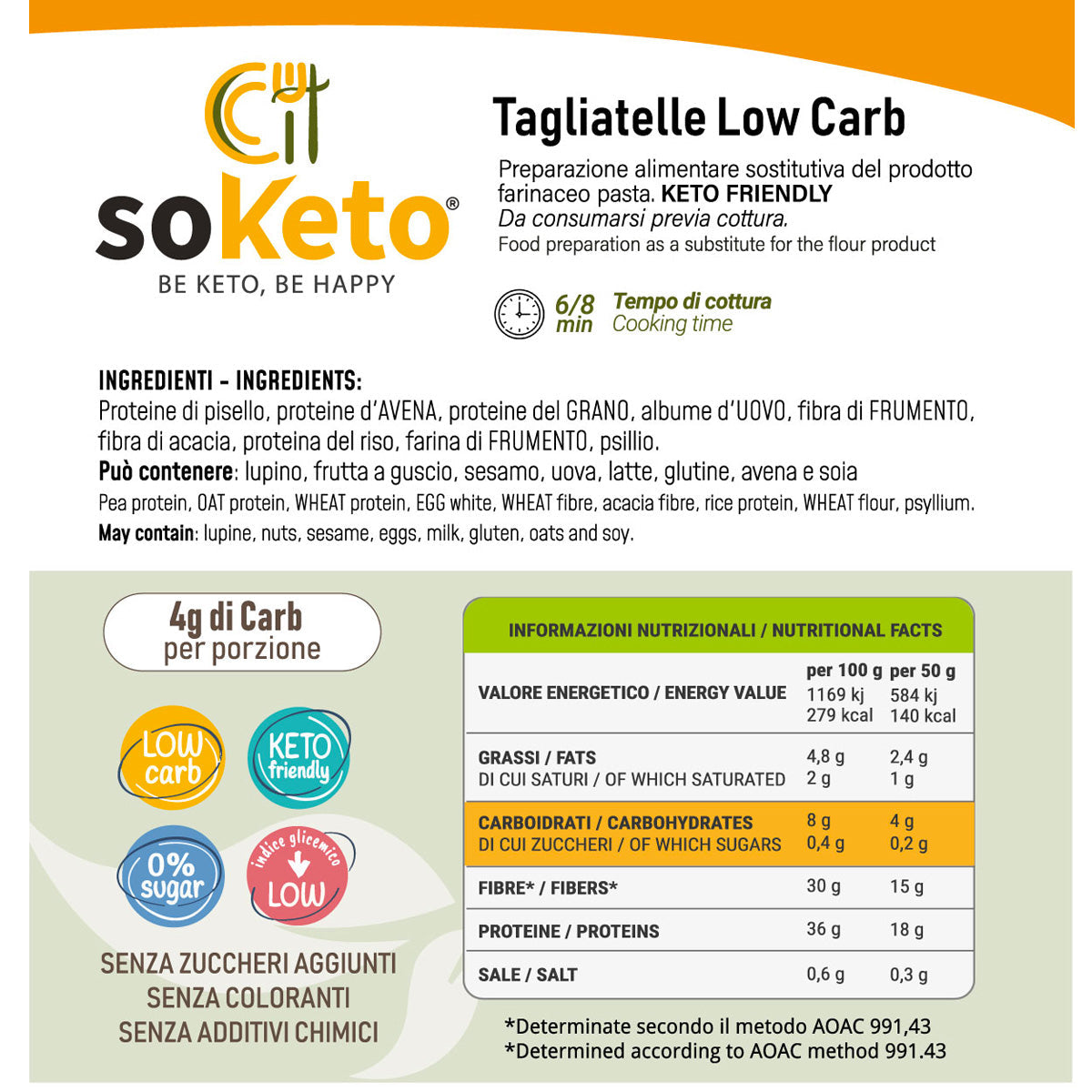 Tagliatelle Cheto Low carb solo 4 g di carboidrati